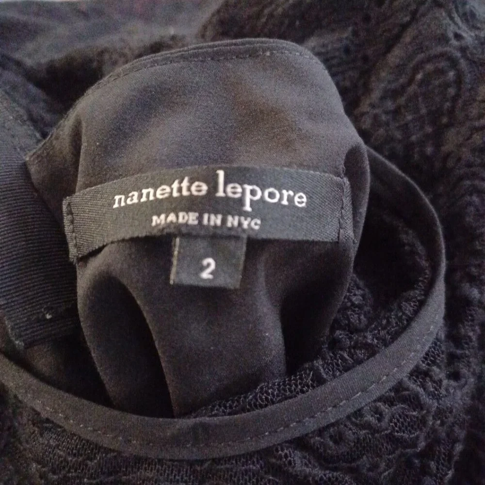 NANETTE LEPORE 2 Black Lace A Line Dress Eyelet Texture Lined Classic Zip Back - Picture 13 of 15
